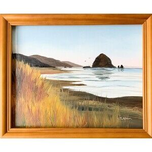 Framed Original Oil Painting Oregon Coast Haystack Rock Cannon Beach 9x11 Signed